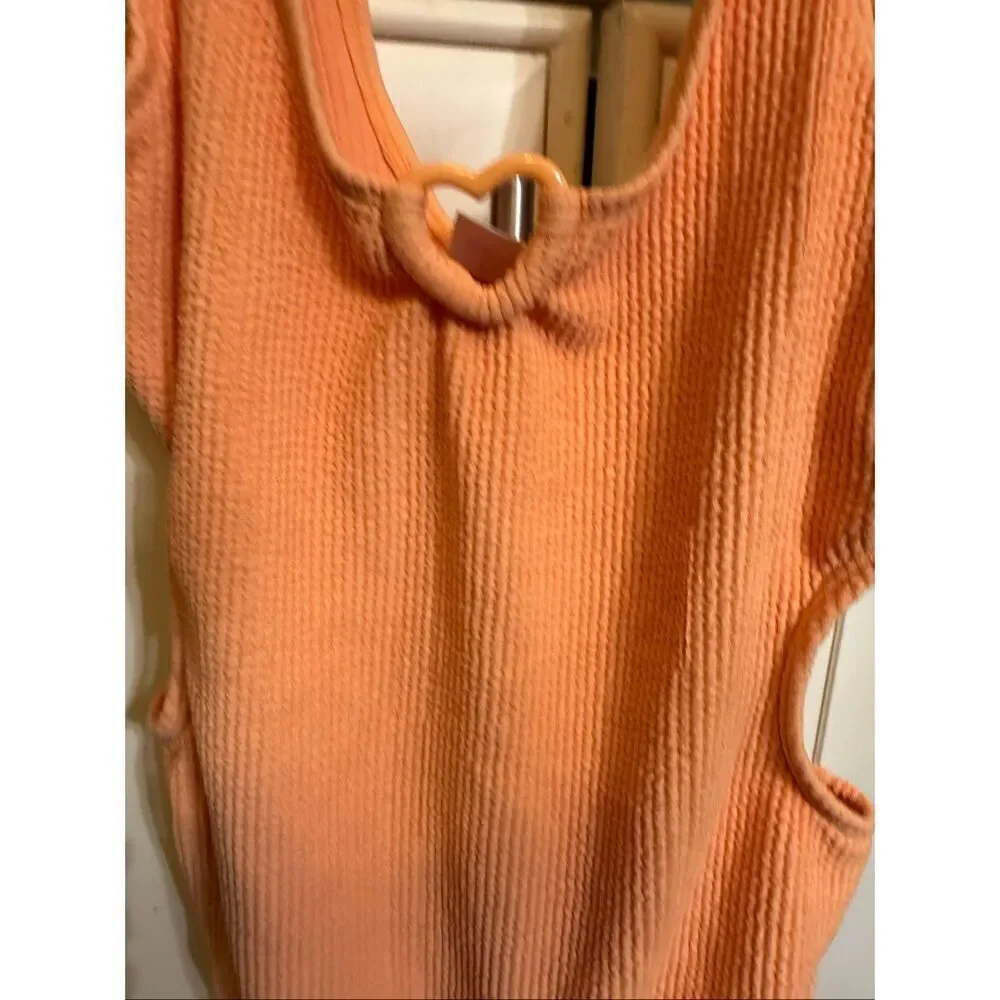 Zara Girls Crinkle Textured Cutout Side One-Piece Swimsuit Orange Size 11-12